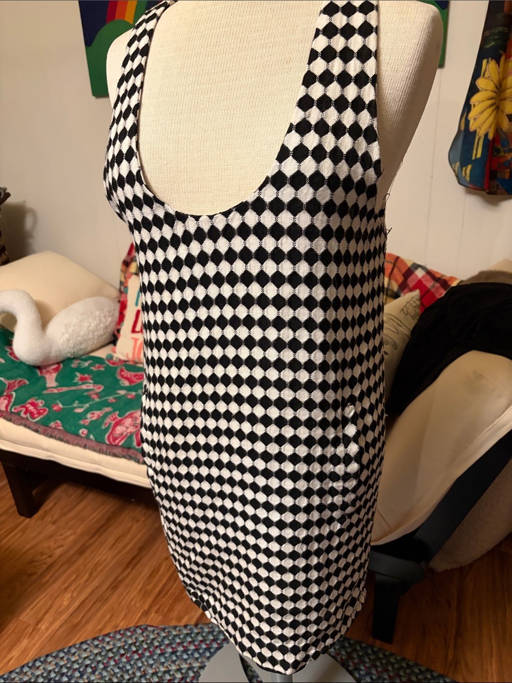 The Limited Black and White Checkered Scoop-Neck Mini Dress
